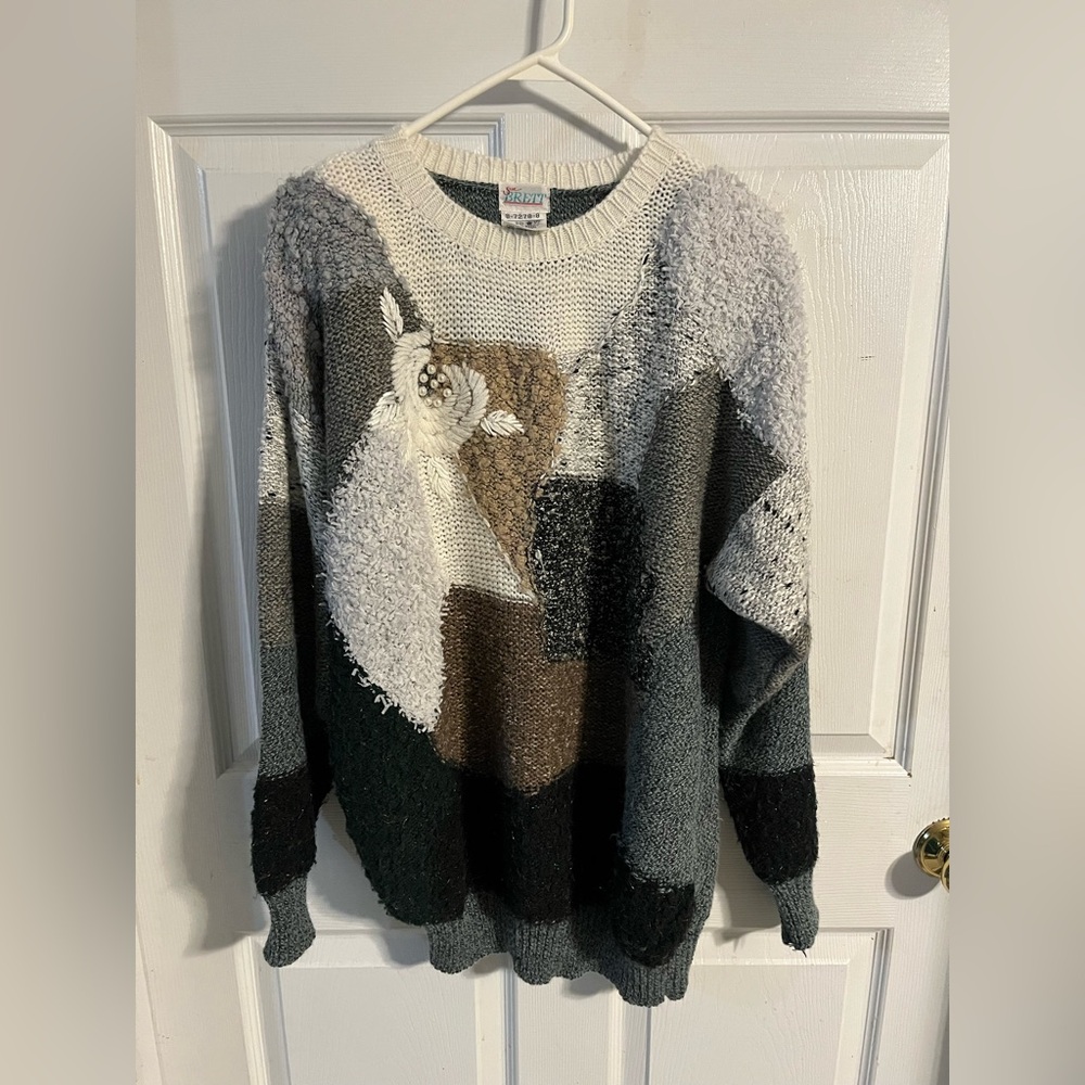 Chic Patchwork Crew Neck Sweater - image 1